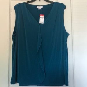 Size XXL Jaclyn Smith Ruffle Tank, Teal
